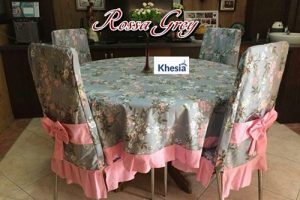Set Meja Makan Minimalis Motif Bunga Rossa Grey Merk Khesia