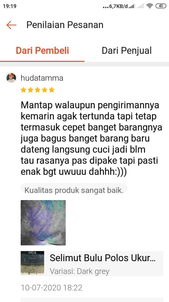 testimoni selimut khesia dari marketplace